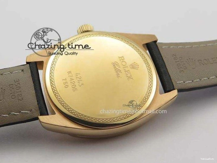 A2824 Cellini Markers Numeral Leather Date RG Rose Black Dial On Gold Strap 0721
